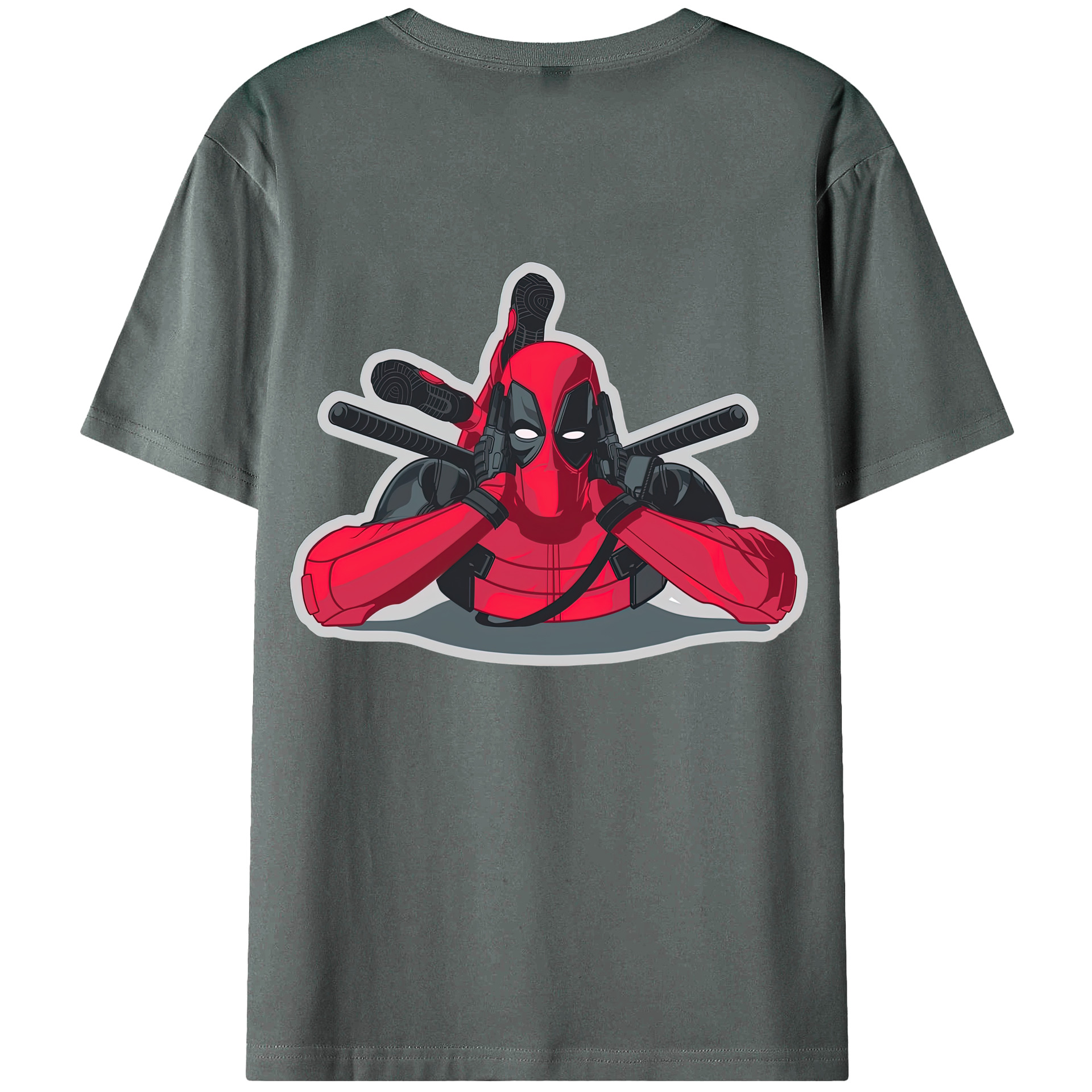 （画像用） Deadpool デッドプール 綿100％ メンズ半袖Tシャツ（バックプリント） 通気性